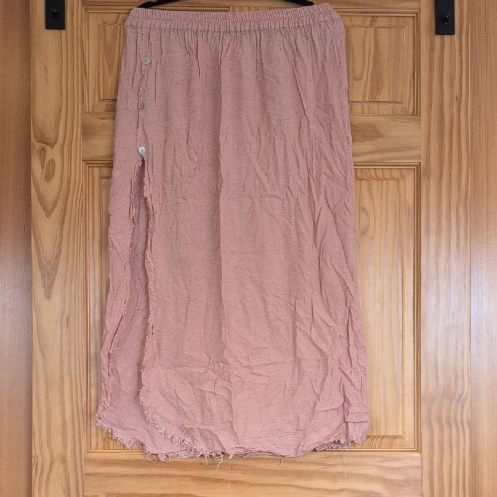 Asymmetrical Pink Women's Skirt with Button Detail